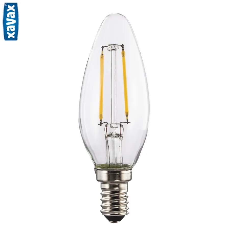 Xavax LED Filament žiarovka, E14, 250 lm (nahrádza 25 W), sviečka, teplá biela, číra