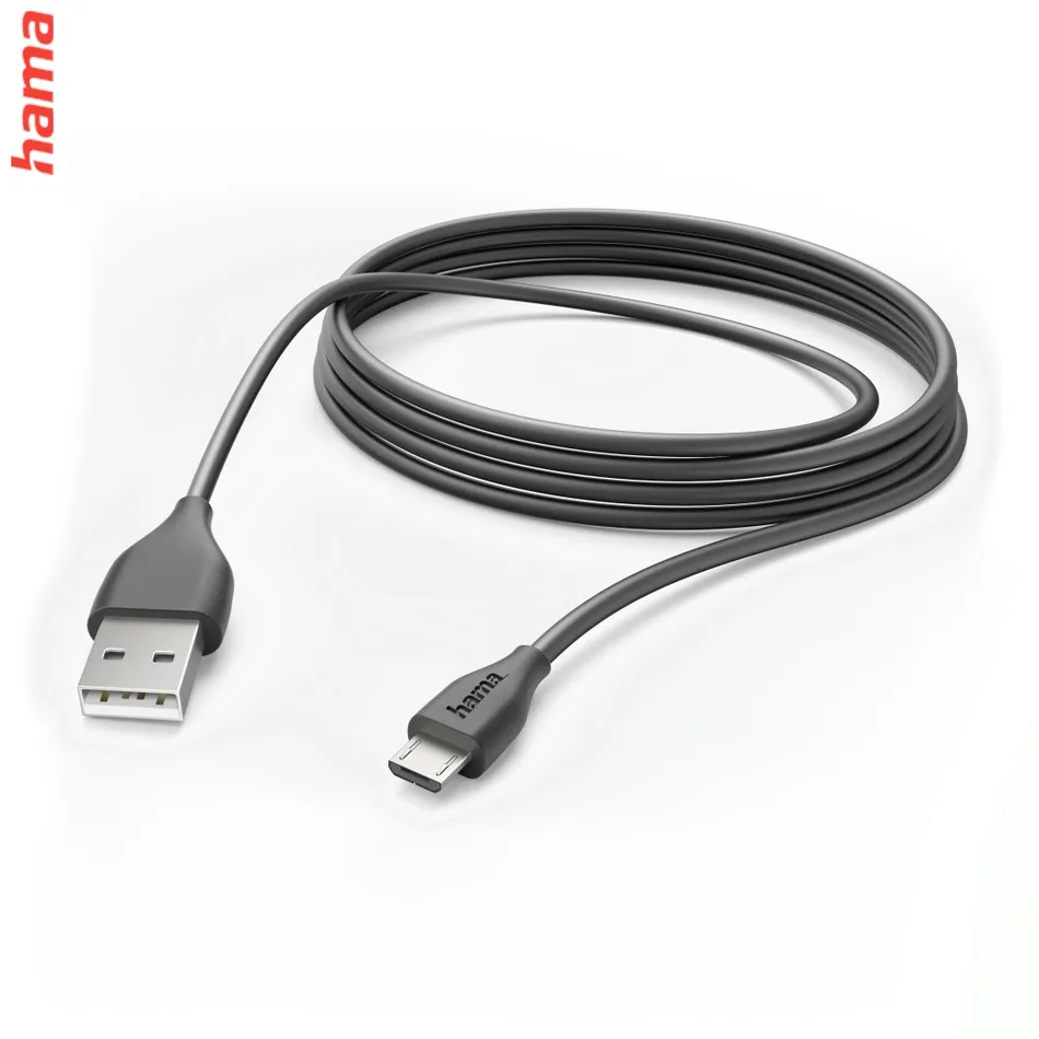 Hama micro USB kábel, 3 m, čierny USB A vidlica - micro B vidlica