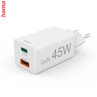 Hama rýchla USB nabíjačka GaN USB-C + USB-A, PD/QC, 45 W