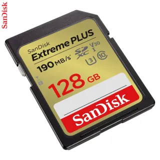 SanDisk Extreme PLUS 128 GB SDXC Memory Card 190 MB/s & 90 MB/s, UHS-I, Class 10, U3, V30