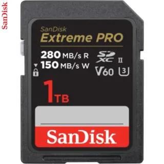 SanDisk Extreme PRO 1 TB V60 UHS-II SD cards, 280/150 MB/s,V60,C10,UHS-II