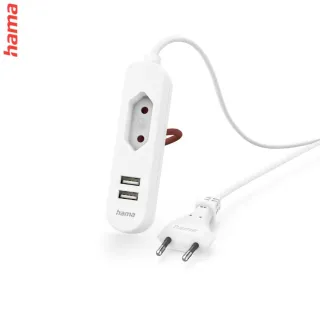 Hama sieťová nabíjačka s predlžovacím káblom, 2x USB-A, 1x el. zásuvka Euro, 1,9 m