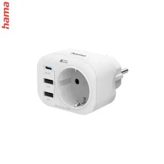 Hama zásuvková USB nabíjačka, 1x el. zásuvka, 1x USB-C PD, 2x USB-A, 20 W