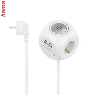 Hama predlžovací prívod kocka, 3x zásuvka schuko, 2x USB-C, 2x USB-A, 1,4 m