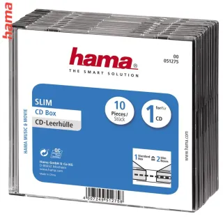 Hama CD BOX SLIM náhradný obal, 10 ks/bal., transparentná/čierna