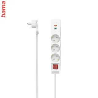 Hama predlžovací prívod, 3x zásuvka schuko, USB-C PD/USB-A QC 18 W, 1,4 m