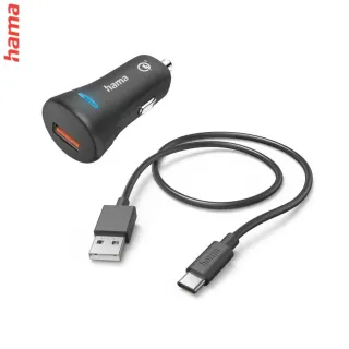 Hama set: rýchla USB nabíjačka do vozidla QC 3.0 19,5 W + kábel USB A-C 1,5 m