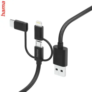 Hama USB kábel 3v1: micro USB, USB-C, Lightning, 1,5 m