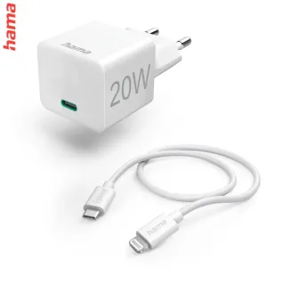 Hama set: rýchla USB nabíjačka USB-C PD 20 W + kábel USB-C Lightning 1 m