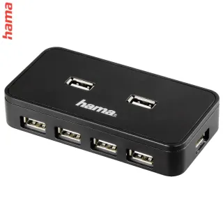 Hama USB Hub 2.0, sieťový zdroj, čierny, škatuľka