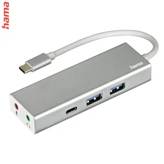 Hama USB-C 3.1 hub Aluminium, 2x USB-A, USB-C, 3,5 mm audio