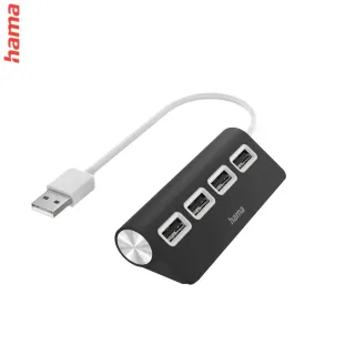 Hama USB hub, 4 porty, USB 2.0, čierny